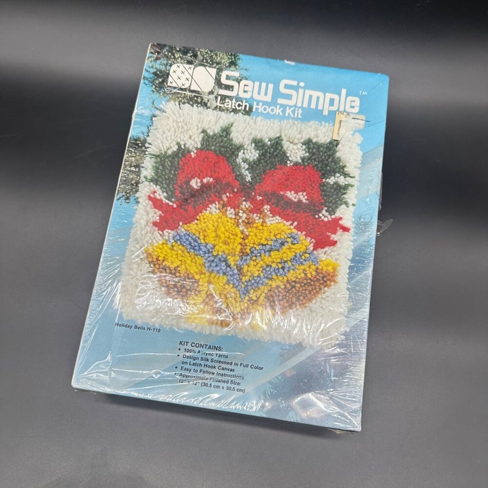 Vintage Latch Hook Kit Sew Simple Holiday Bells Christmas 1986 Craft Retro